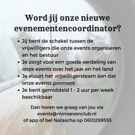 Vacature evenementencoordinator (bestuursfunctie)