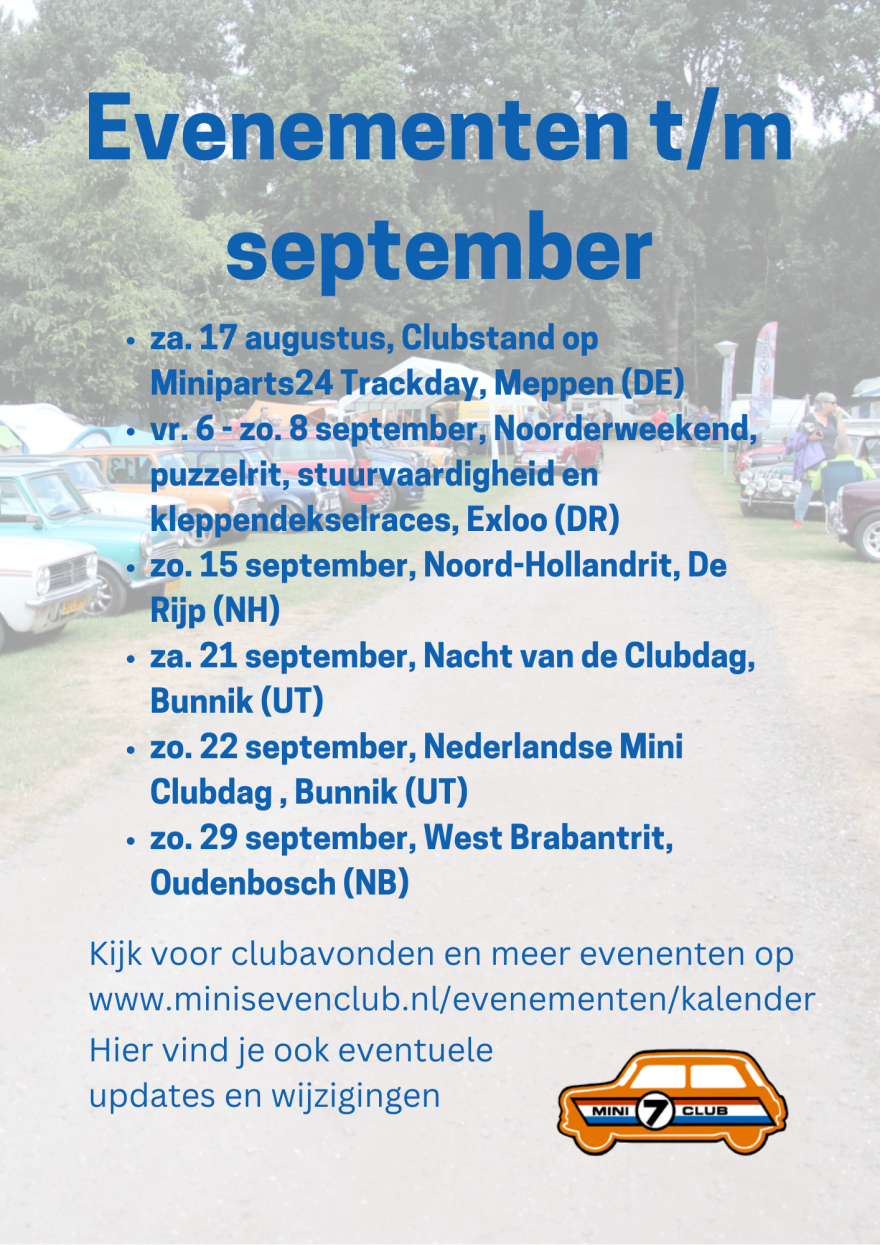 Evenementen t/m september 2024